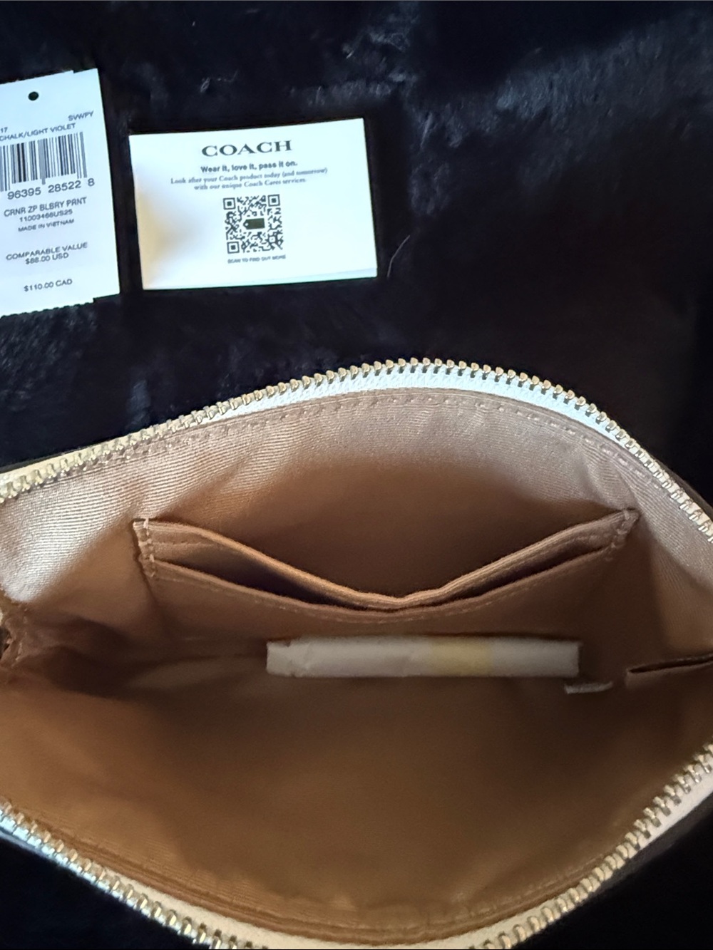 Coach Cream Wristlet with Blueberry Print and Purple Strap - Picture 3 of 3